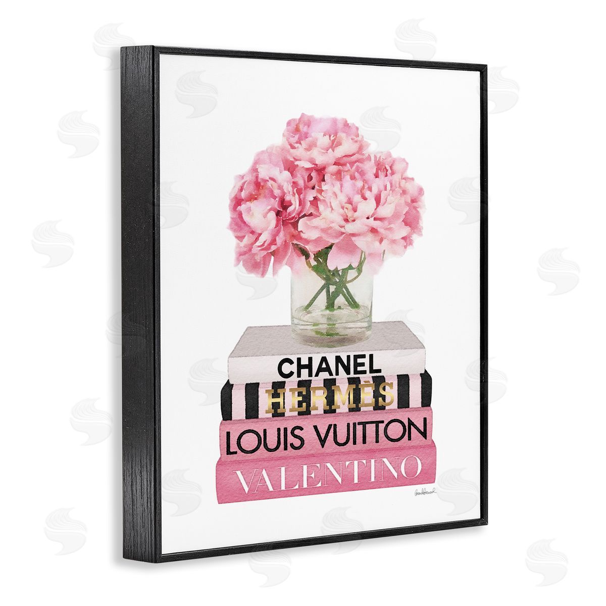 Pink Carnations on Fashion Books Black Frame Print Wall Art, Home Decor by Amanda Greenwood