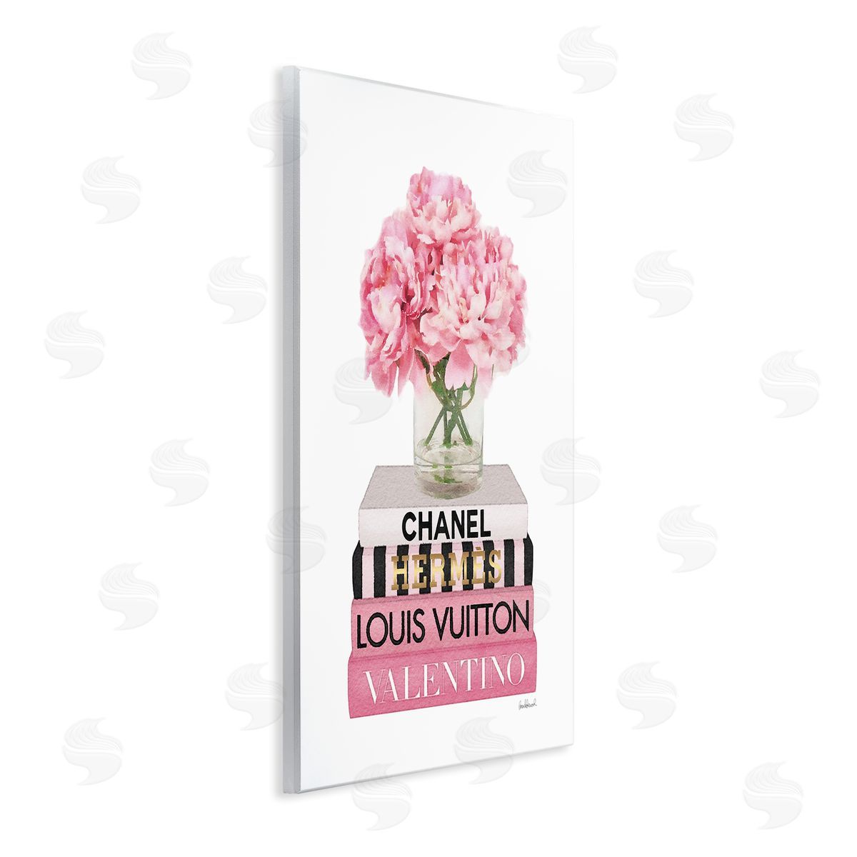 Pink Carnations on Fashion Books Wood Plaque Wall Art, Home Decor by Amanda Greenwood