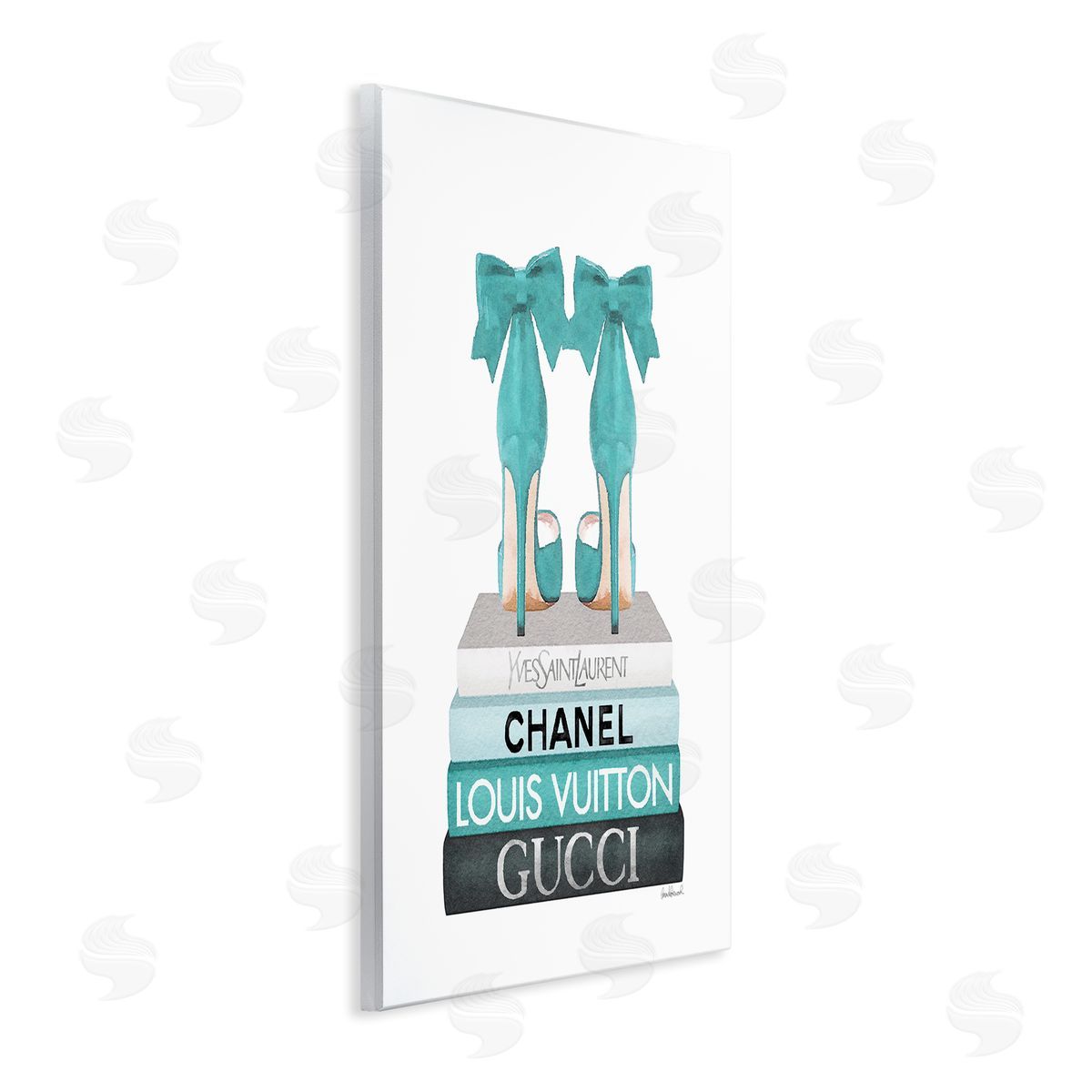 Turquoise Bow Heels on Books Wood Plaque Wall Art, Home Decor by Amanda Greenwood