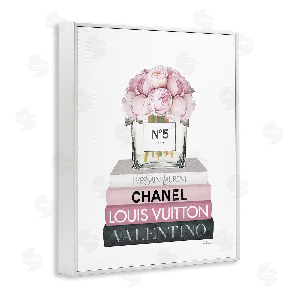 Pink Roses on Fashion Books White Frame Print Wall Art, Home Decor by Amanda Greenwood