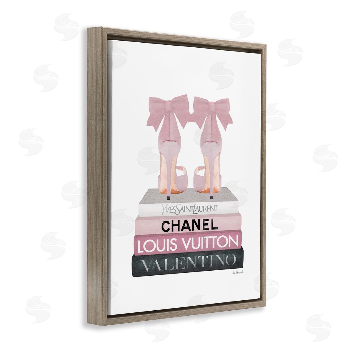 Pink Bow Heals on Fashion Books Brown Floating Frame Canvas Wall Art, Home Decor by Amanda Greenwood