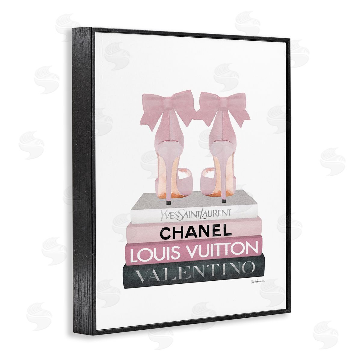Pink Bow Heals on Fashion Books Black Frame Print Wall Art, Home Decor by Amanda Greenwood