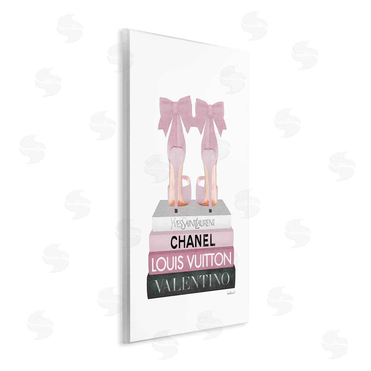 Pink Bow Heals on Fashion Books Wood Plaque Wall Art, Home Decor by Amanda Greenwood