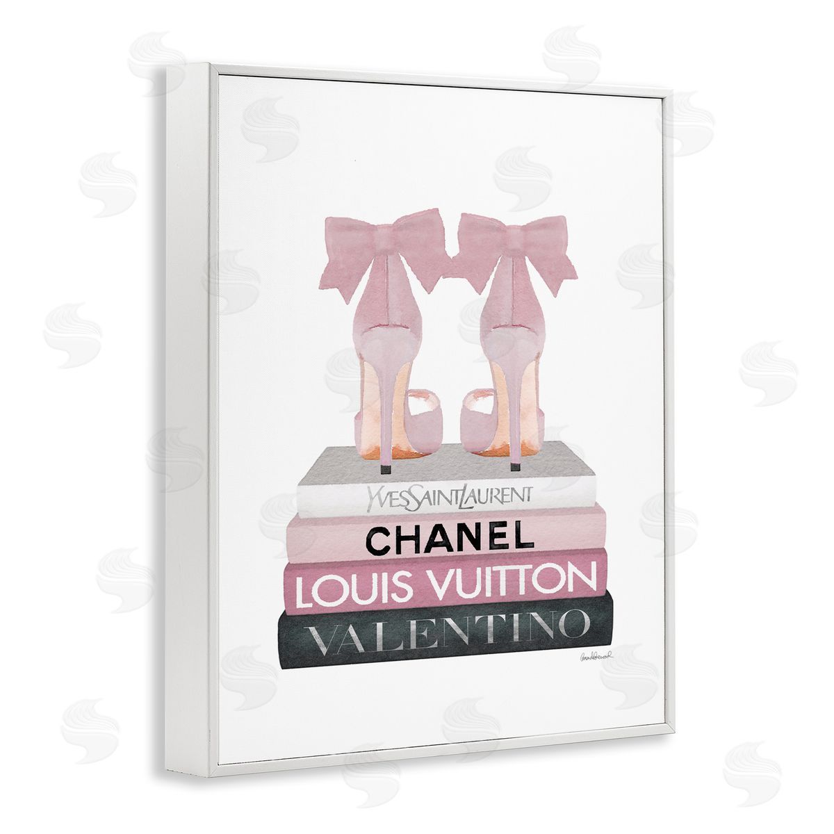 Pink Bow Heals on Fashion Books White Frame Print Wall Art, Home Decor by Amanda Greenwood