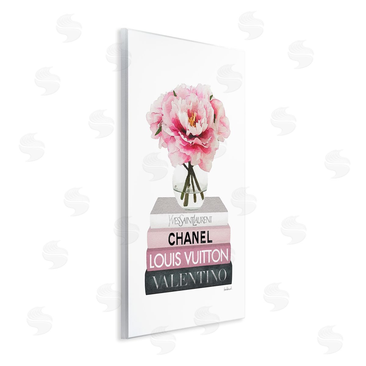 Pink Florals on Fashion Books Wood Plaque Wall Art, Home Decor by Amanda Greenwood