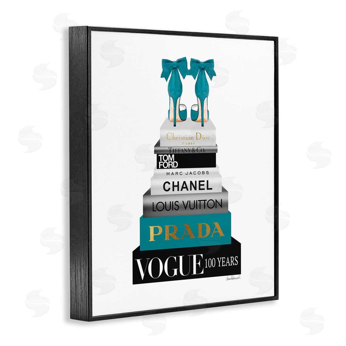 Turquoise Heels on Bookstack Black Frame Print Wall Art, Home Decor by Amanda Greenwood