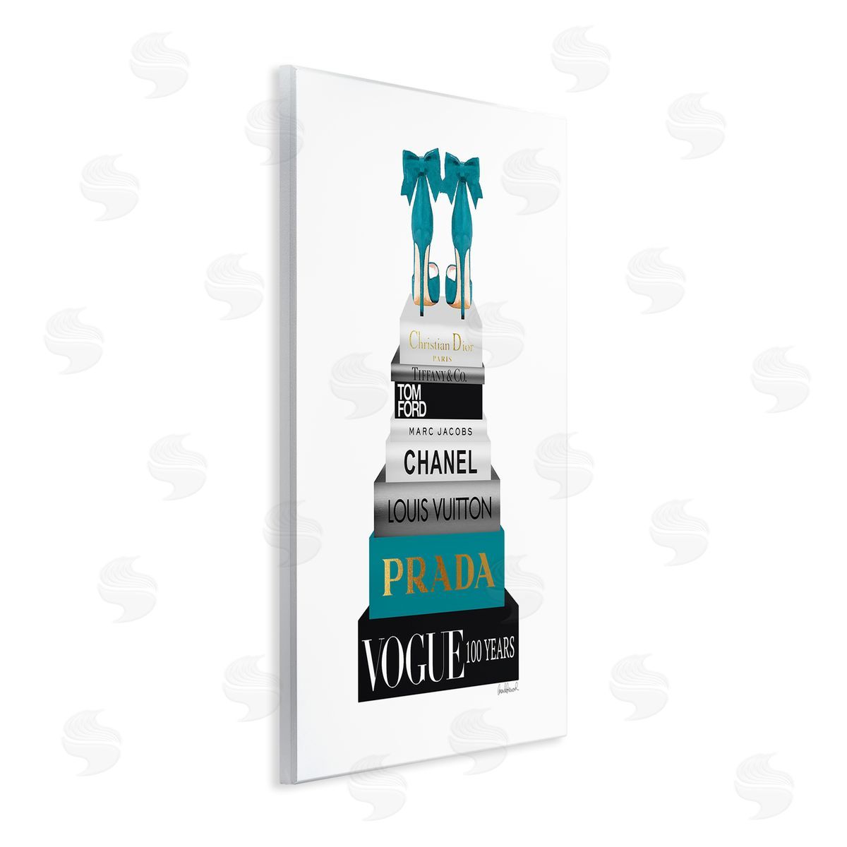 Turquoise Heels on Bookstack Wood Plaque Wall Art, Home Decor by Amanda Greenwood