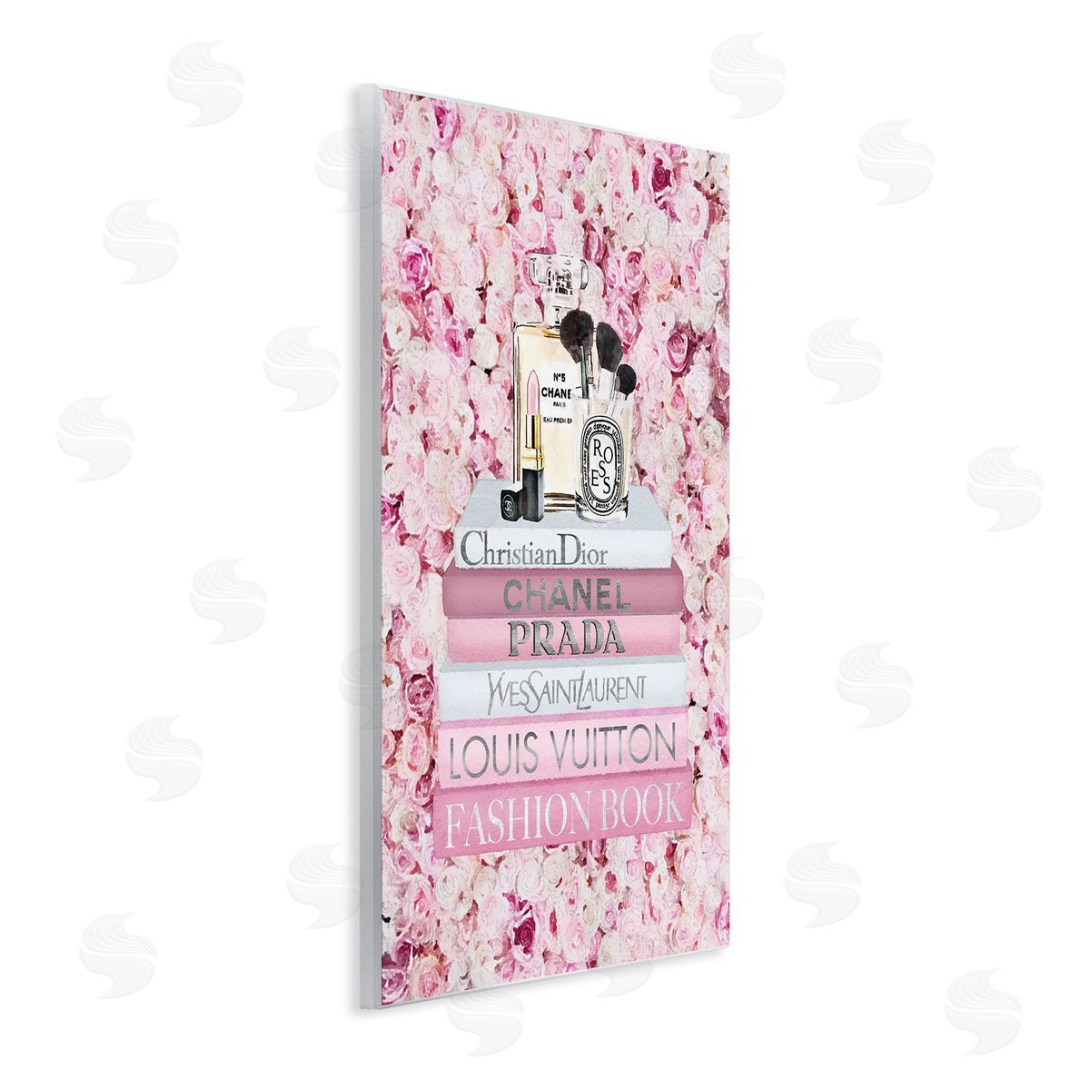 Fashion Bookstack over Pink Roses Wood Plaque Wall Art, Home Decor by Amanda Greenwood