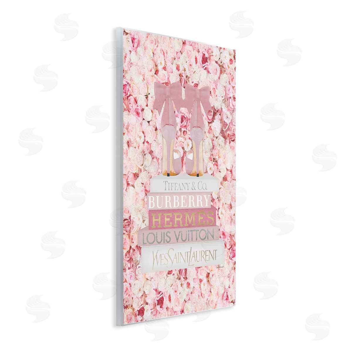 Pink Heel Bookstack over Roses Wood Plaque Wall Art, Home Decor by Amanda Greenwood
