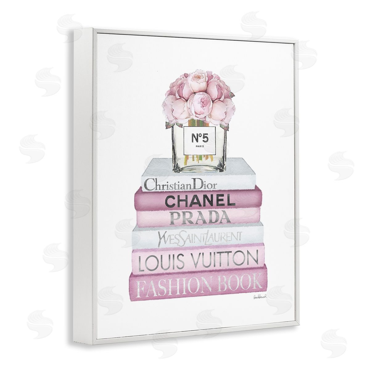 Soft Pink Rose Bookstack White Frame Print Wall Art, Home Decor by Amanda Greenwood