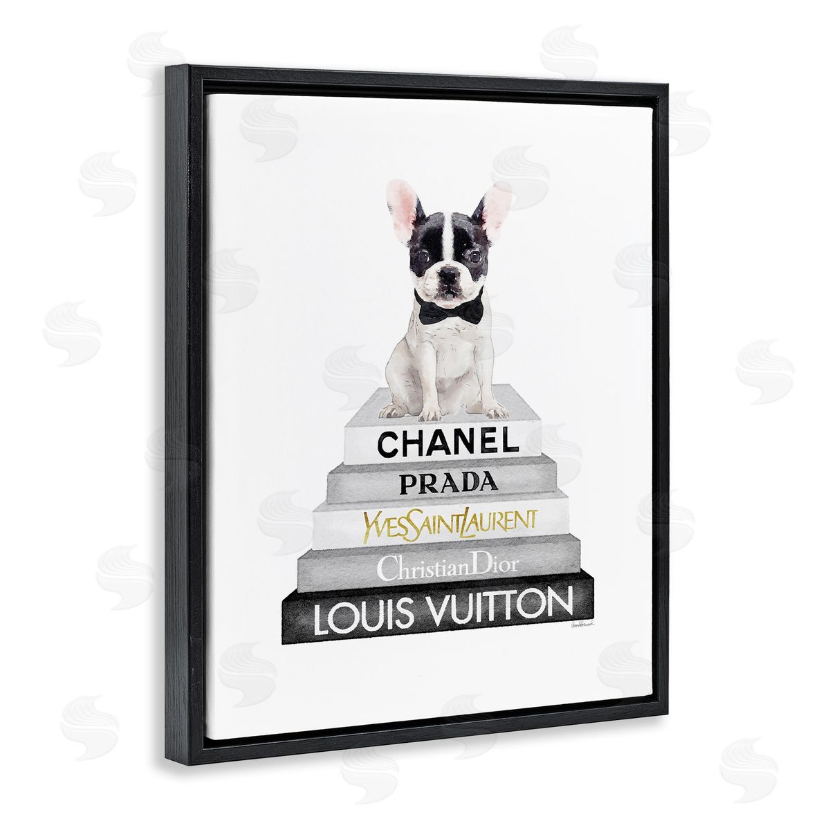 French Bulldog Grey Fashion Books Black Floating Frame Canvas Wall Art, Home Decor by Amanda Greenwood