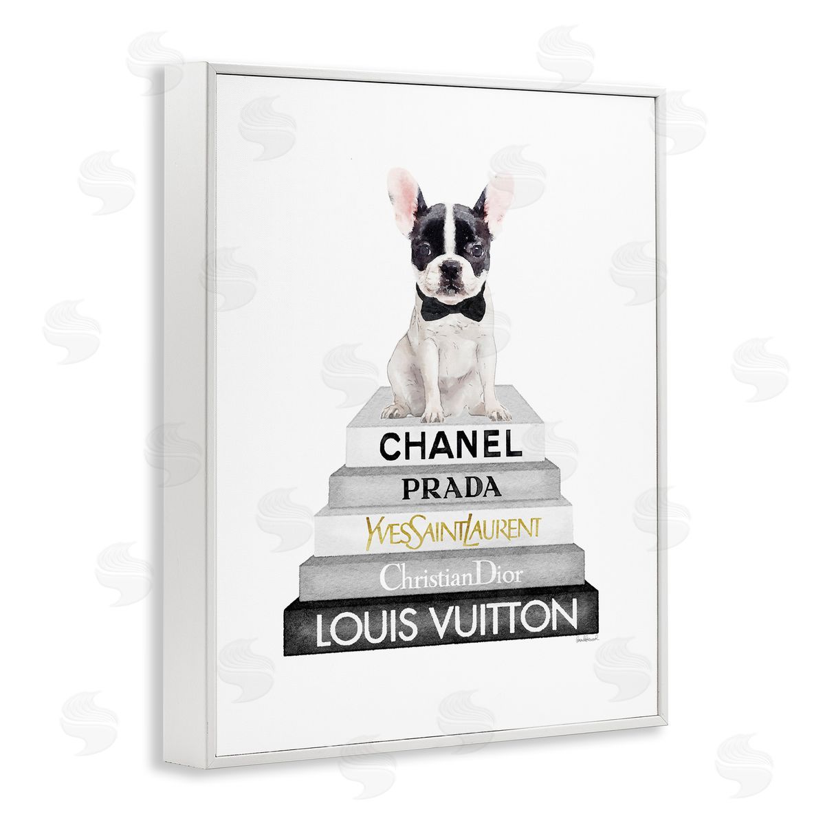 French Bulldog Grey Fashion Books White Frame Print Wall Art, Home Decor by Amanda Greenwood