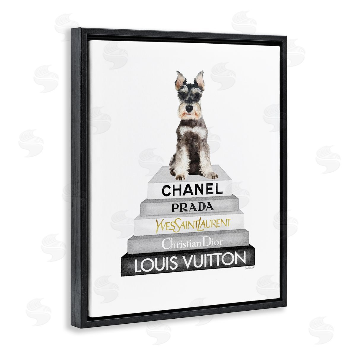 Scottish Dog Grey Fashion Books Black Floating Frame Canvas Wall Art, Home Decor by Amanda Greenwood