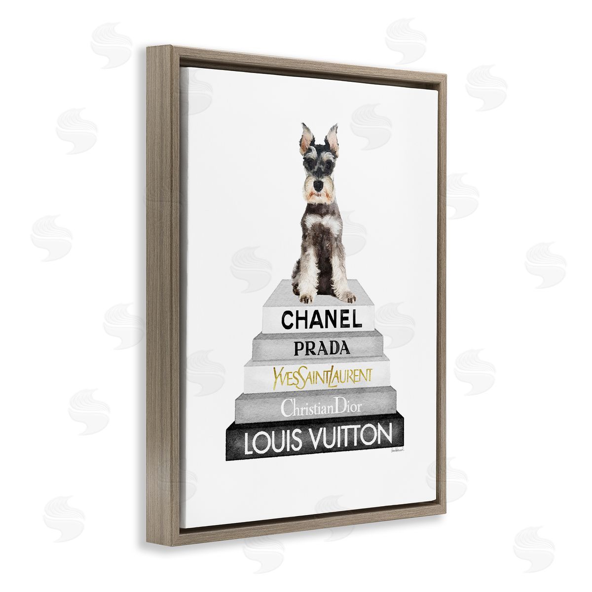 Scottish Dog Grey Fashion Books Brown Floating Frame Canvas Wall Art, Home Decor by Amanda Greenwood