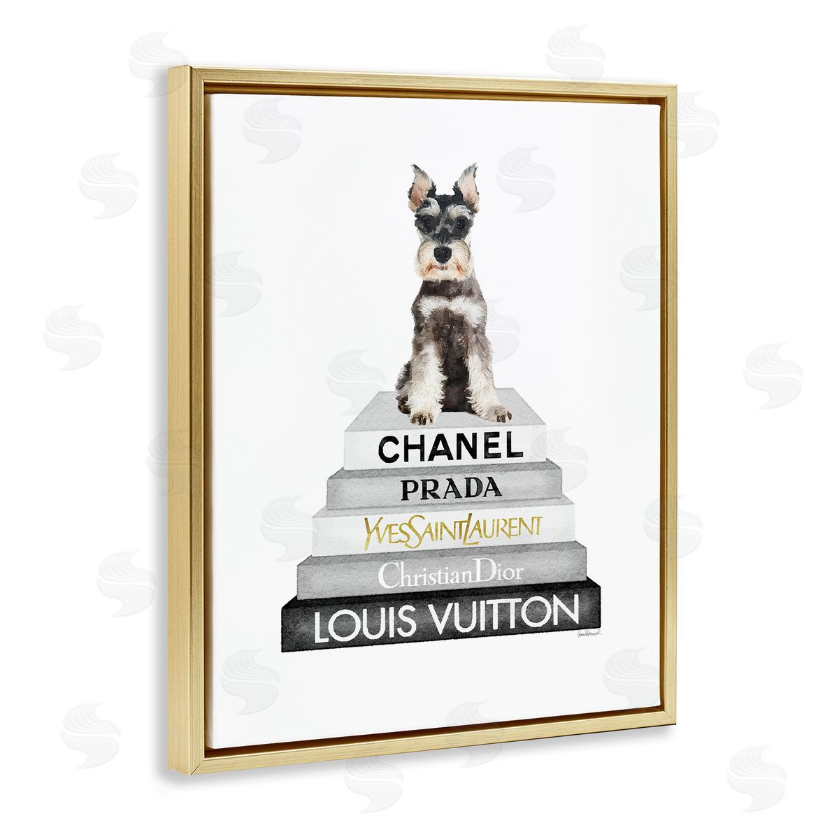 Scottish Dog Grey Fashion Books Gold Floating Frame Canvas Wall Art, Home Decor by Amanda Greenwood