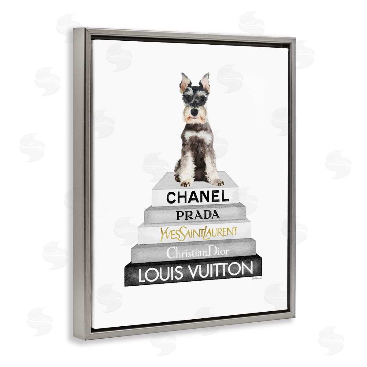 Scottish Dog Grey Fashion Books Grey Floating Frame Canvas Wall Art, Home Decor by Amanda Greenwood