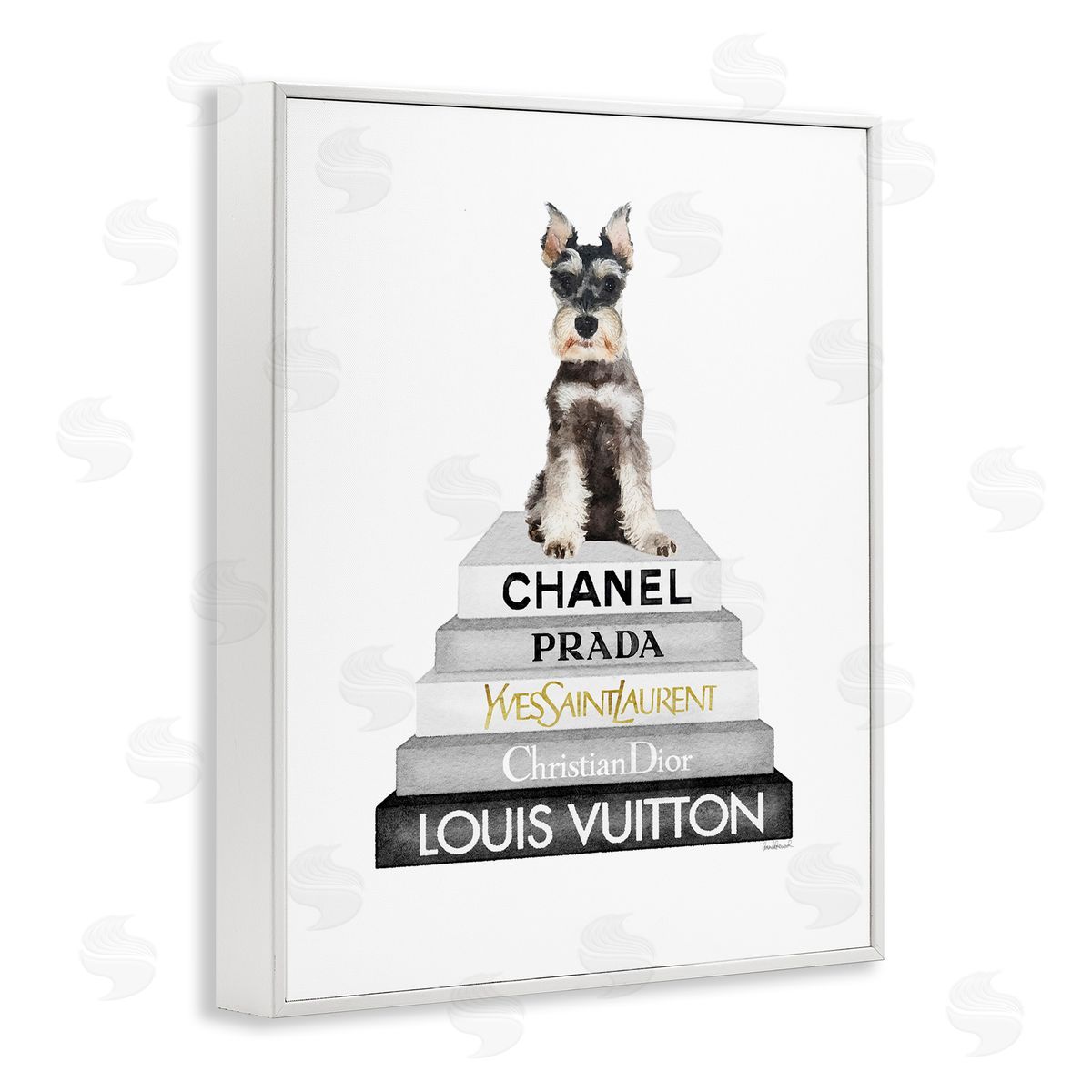Scottish Dog Grey Fashion Books White Frame Print Wall Art, Home Decor by Amanda Greenwood