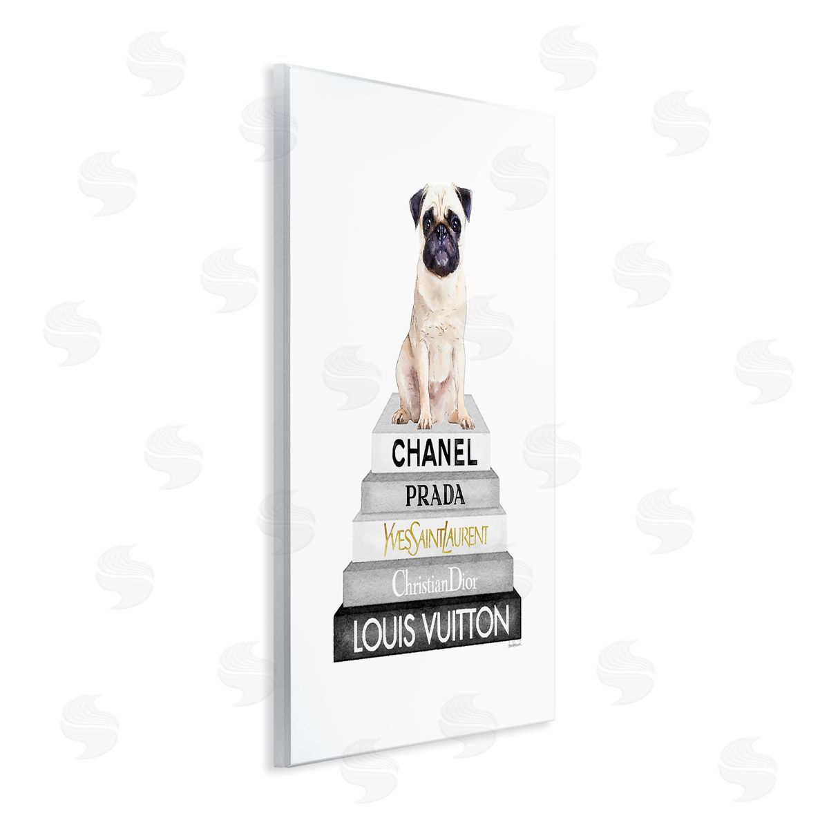 Pug Dog Grey Fashion Books Wood Plaque Wall Art, Home Decor by Amanda Greenwood