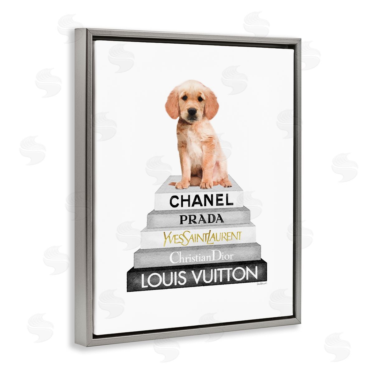 Puppy Dog Grey Fashion Books Grey Floating Frame Canvas Wall Art, Home Decor by Amanda Greenwood