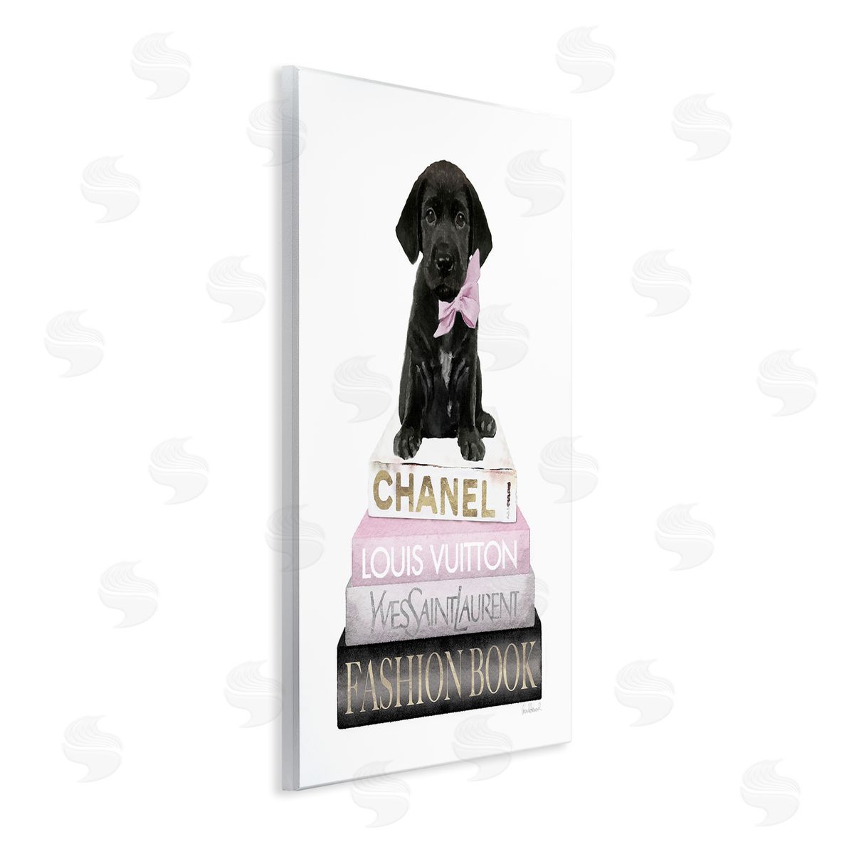 Puppy with Bow Bookstack Wood Plaque Wall Art, Home Decor by Amanda Greenwood