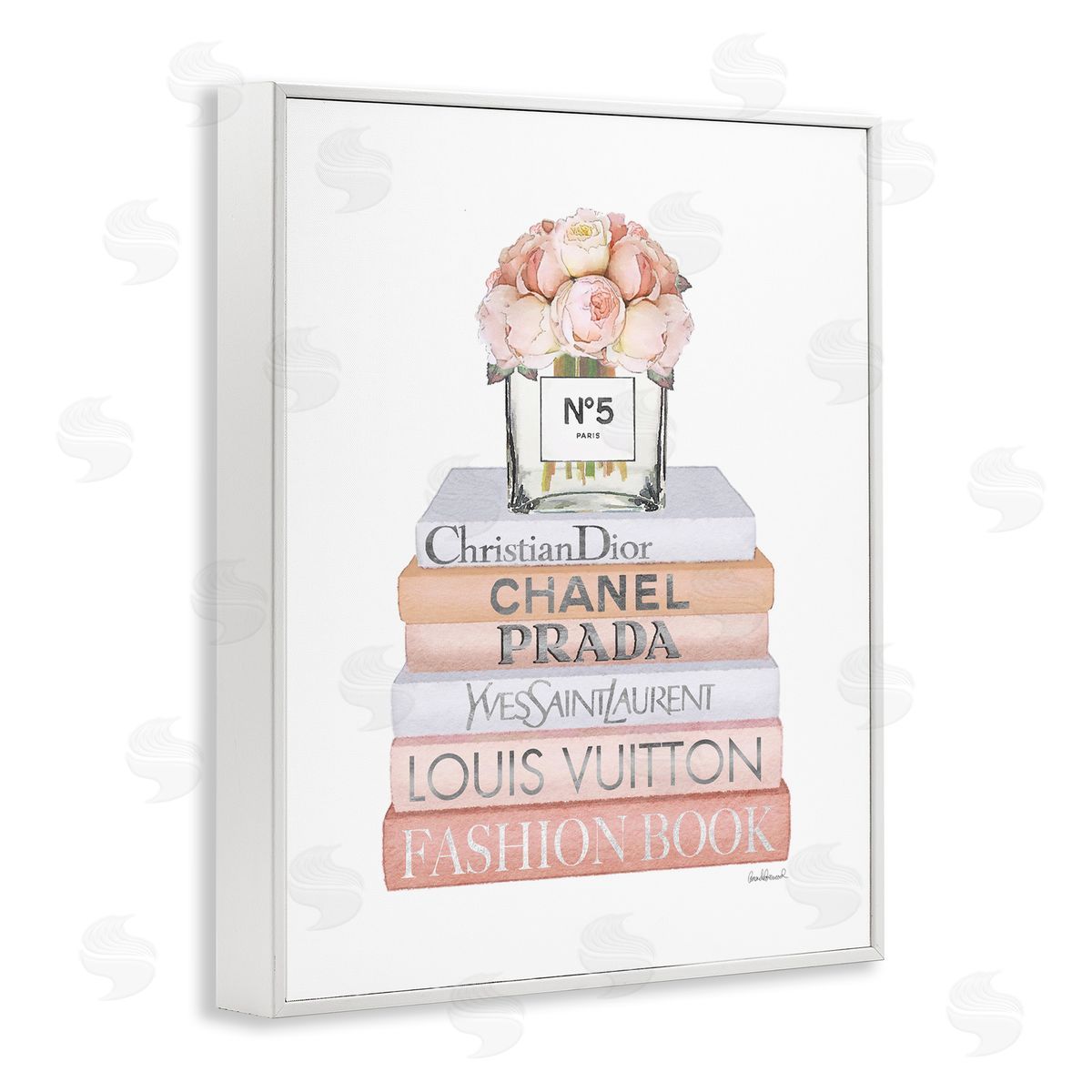 Delicate Pink Roses on Books White Frame Print Wall Art, Home Decor by Amanda Greenwood