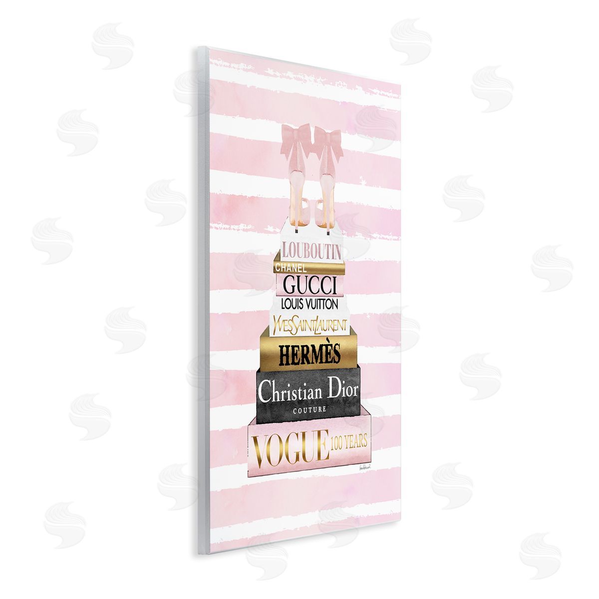 Pink Heel Bookstack over Stripes Wood Plaque Wall Art, Home Decor by Amanda Greenwood