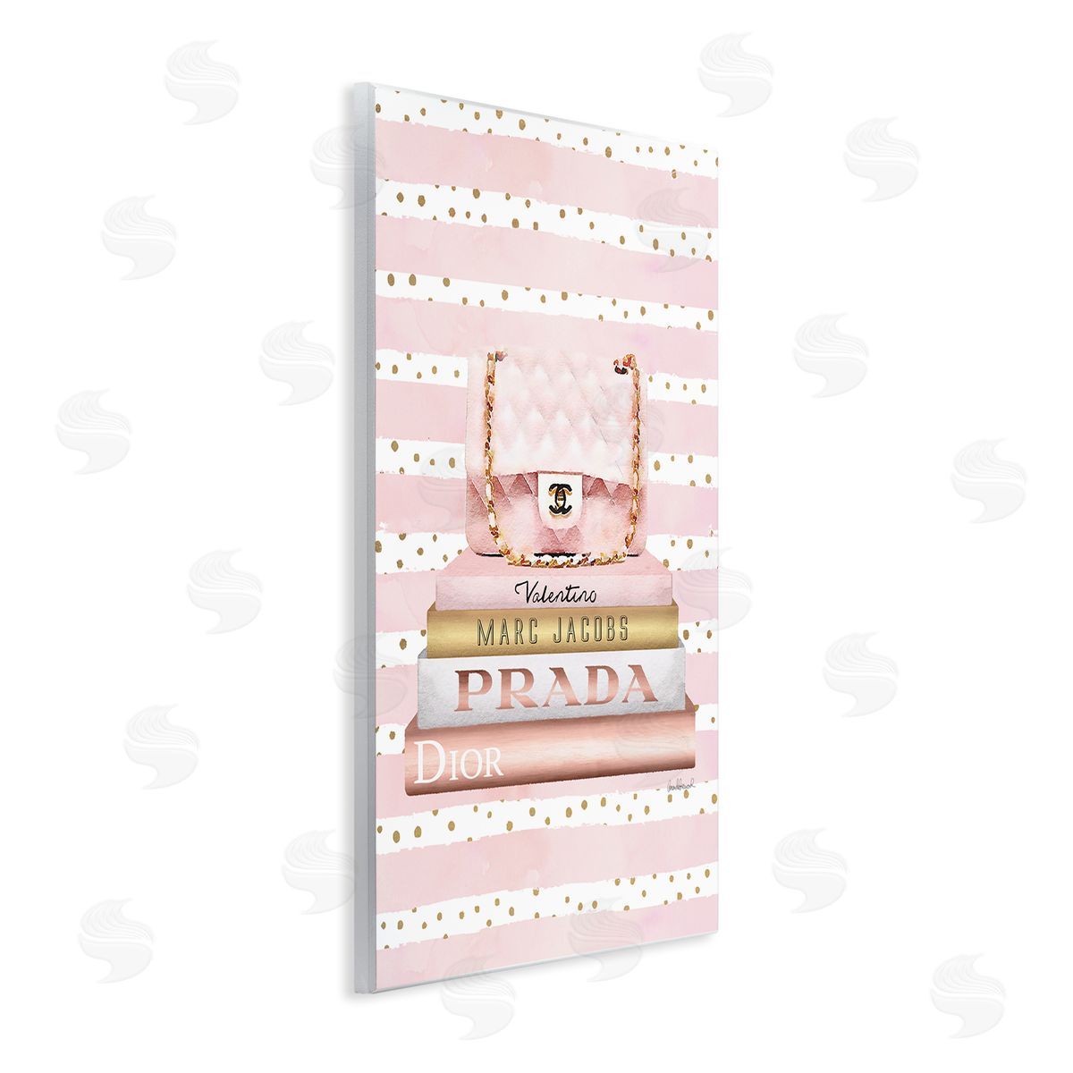 Pink Purse Bookstack over Stripes Wood Plaque Wall Art, Home Decor by Amanda Greenwood