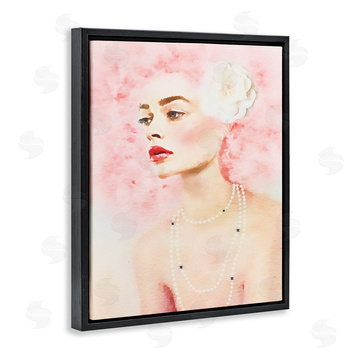 Pink Hair Fashion Portrait Black Floating Frame Canvas Wall Art, Home Decor by Amanda Greenwood