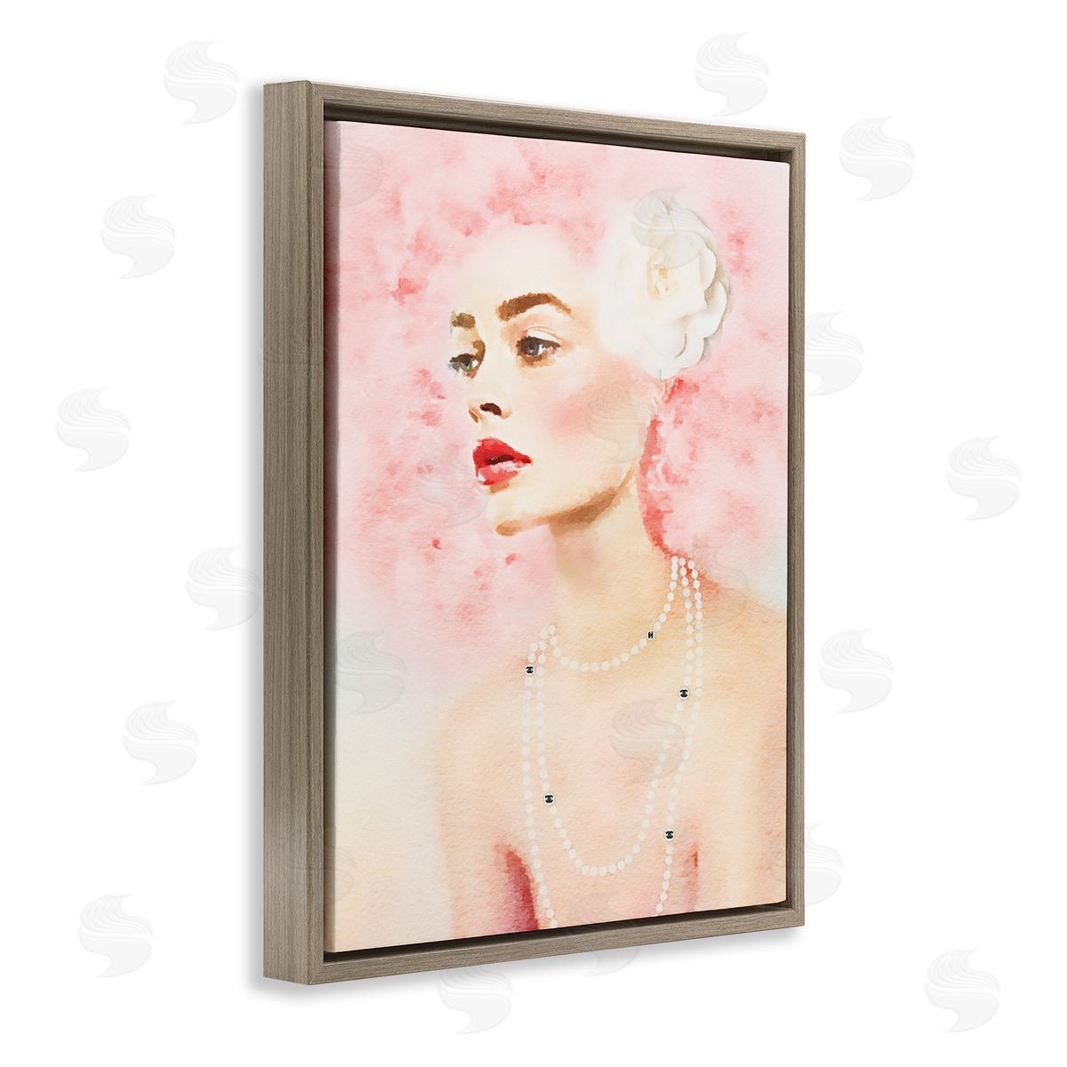 Pink Hair Fashion Portrait Brown Floating Frame Canvas Wall Art, Home Decor by Amanda Greenwood