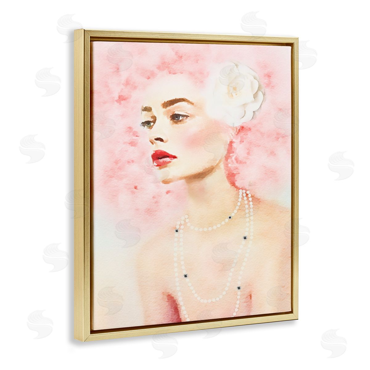 Pink Hair Fashion Portrait Gold Floating Frame Canvas Wall Art, Home Decor by Amanda Greenwood