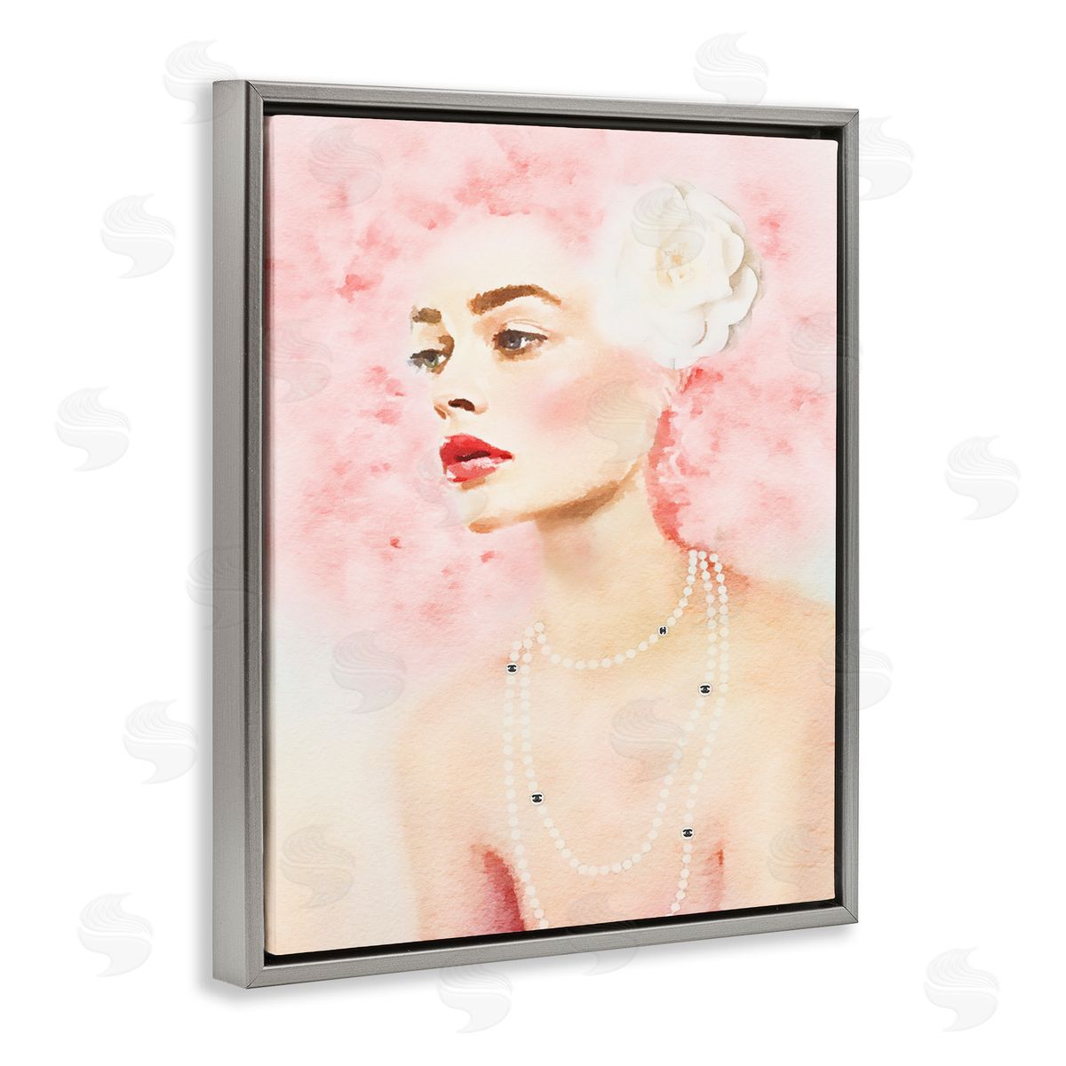 Pink Hair Fashion Portrait Grey Floating Frame Canvas Wall Art, Home Decor by Amanda Greenwood