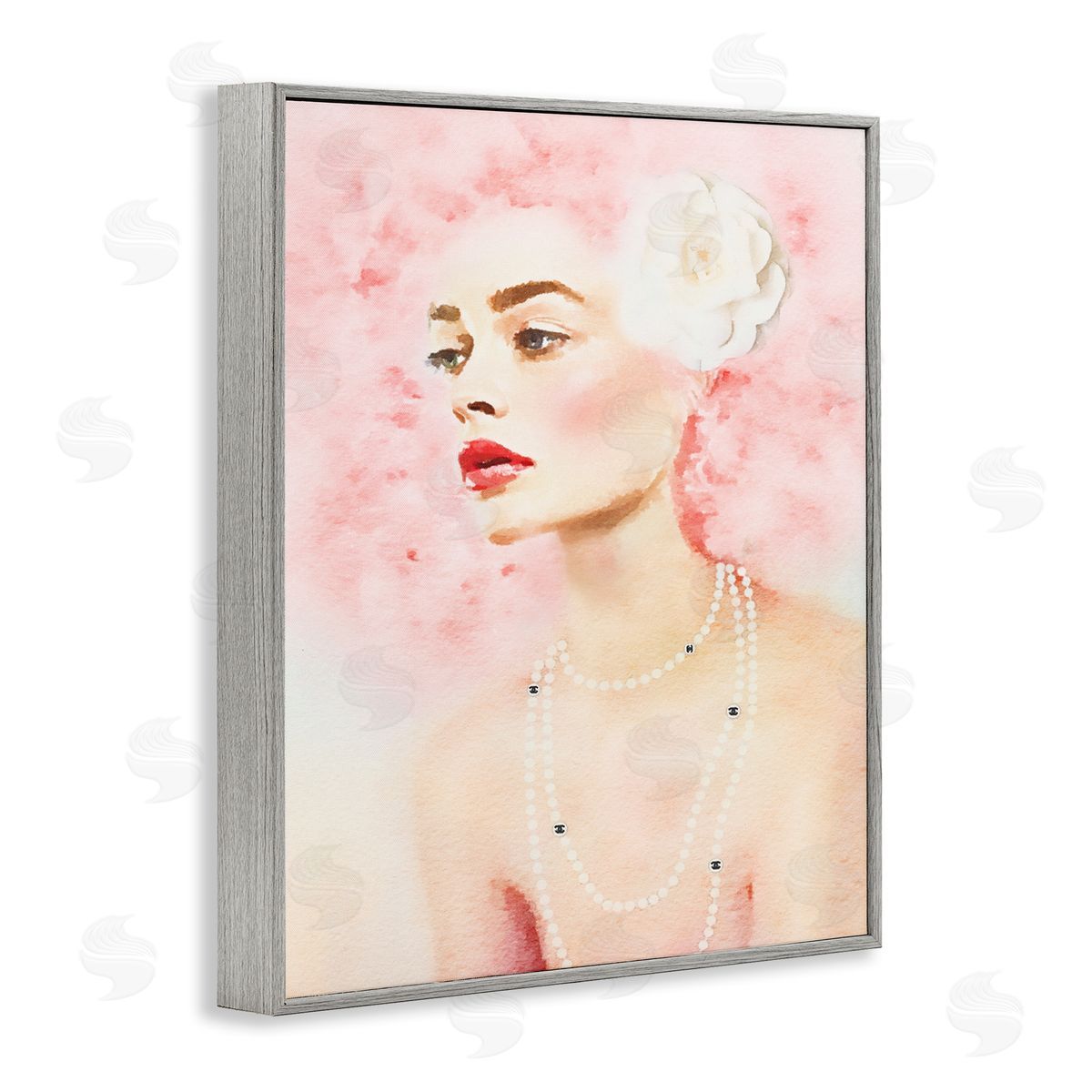 Pink Hair Fashion Portrait Grey Frame Print Wall Art, Home Decor by Amanda Greenwood