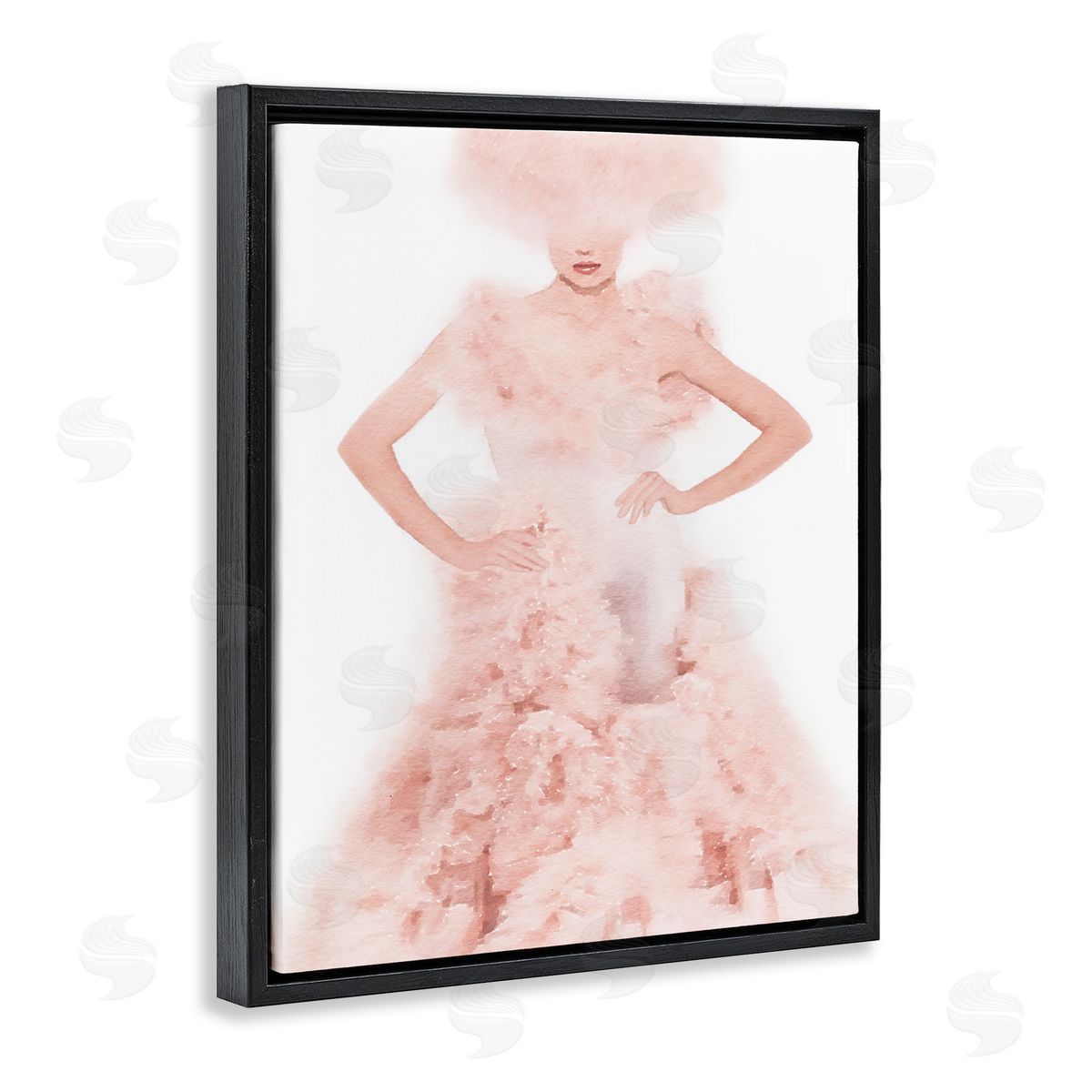 Pink Dress Fashion Illustration Black Floating Frame Canvas Wall Art, Home Decor by Amanda Greenwood