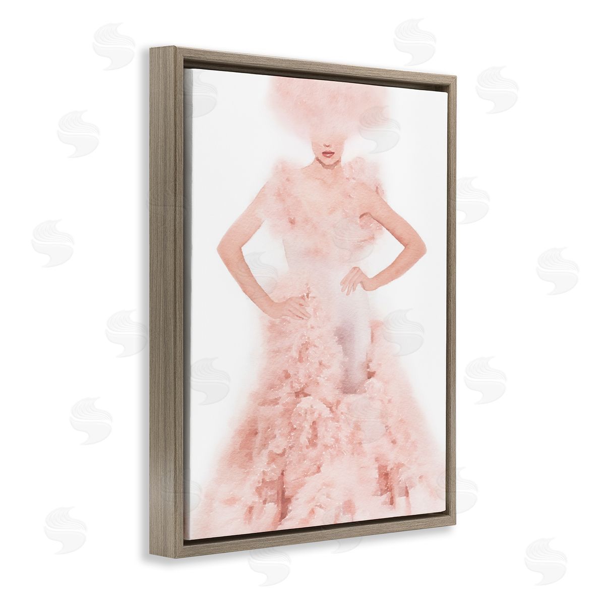 Pink Dress Fashion Illustration Brown Floating Frame Canvas Wall Art, Home Decor by Amanda Greenwood