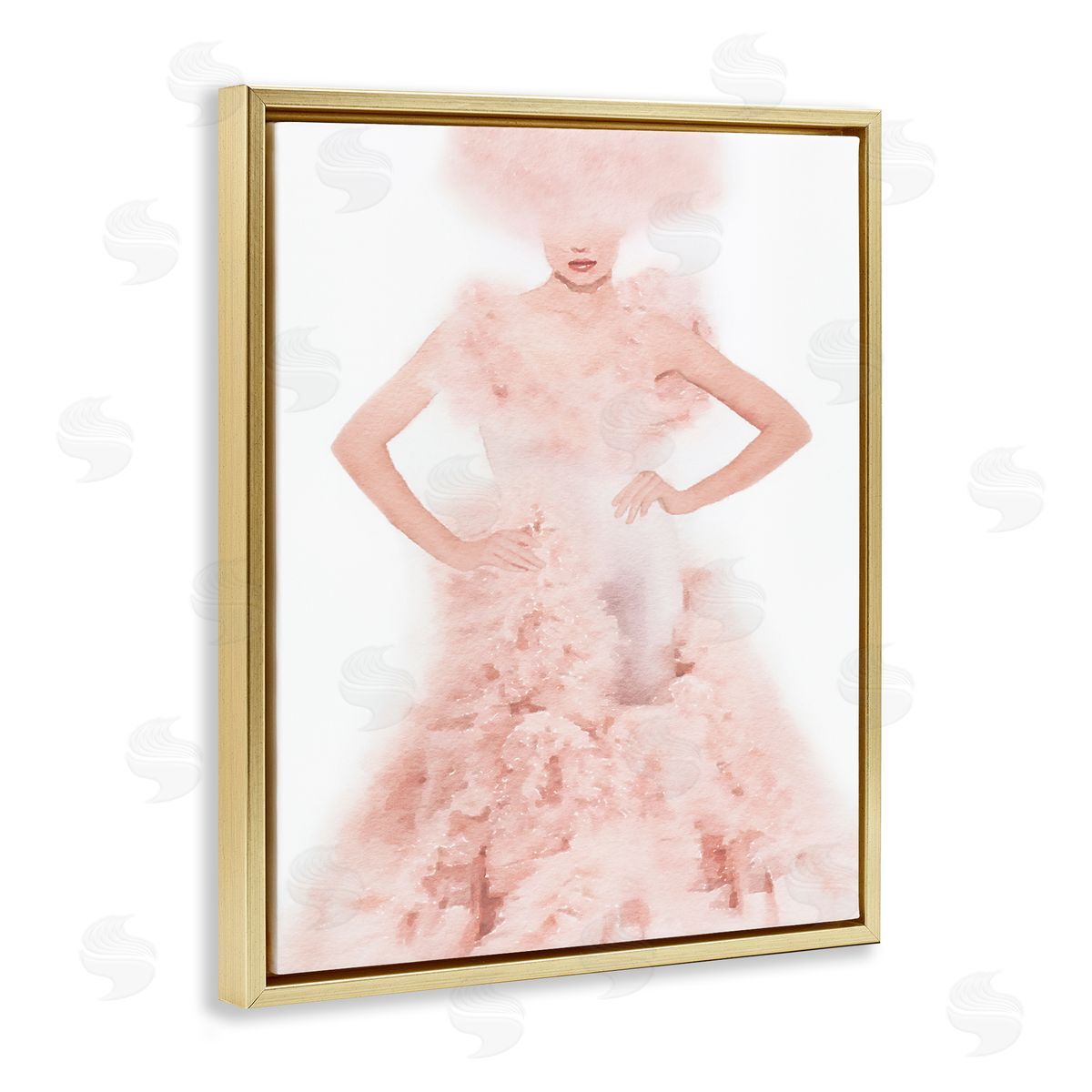 Pink Dress Fashion Illustration Gold Floating Frame Canvas Wall Art, Home Decor by Amanda Greenwood
