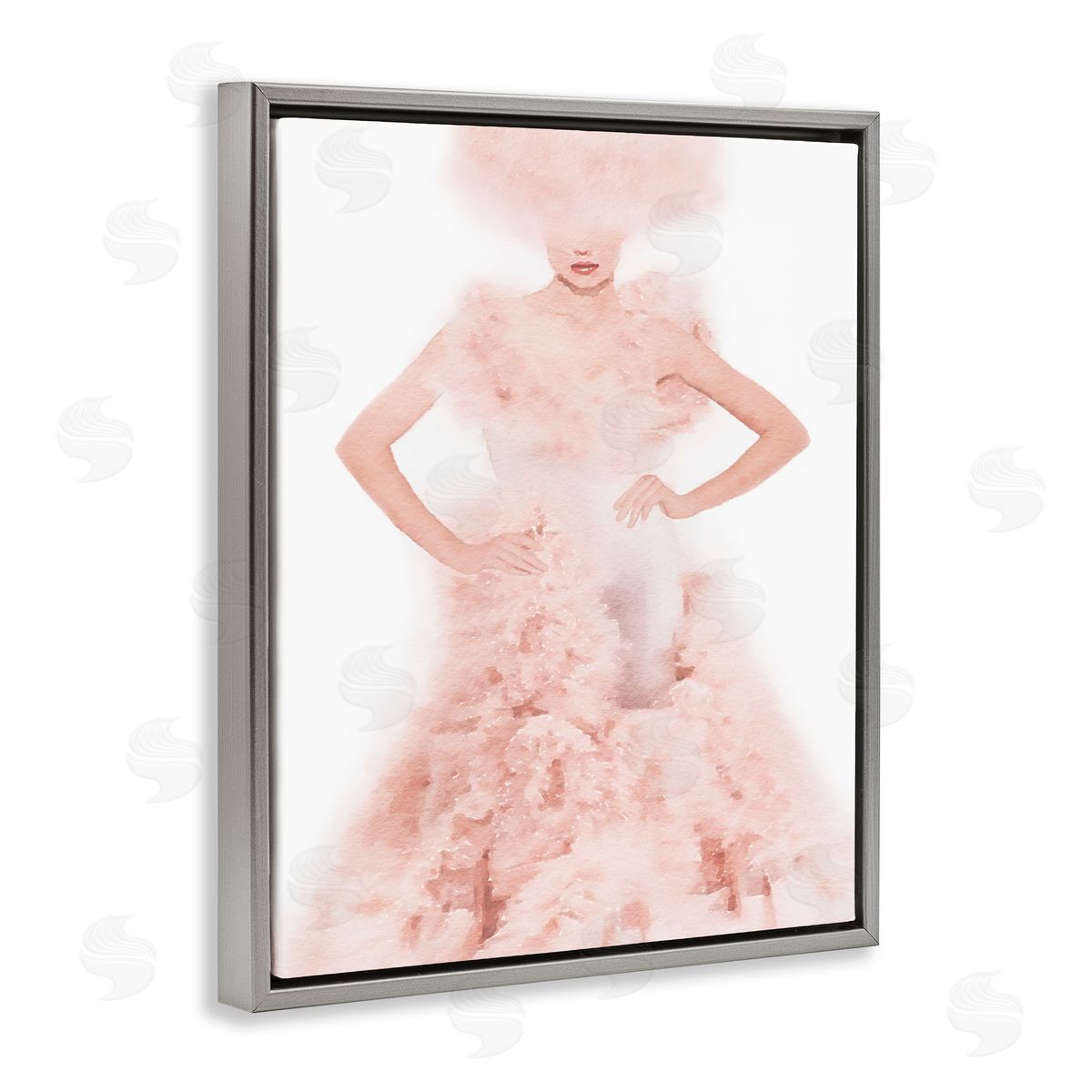 Pink Dress Fashion Illustration Grey Floating Frame Canvas Wall Art, Home Decor by Amanda Greenwood