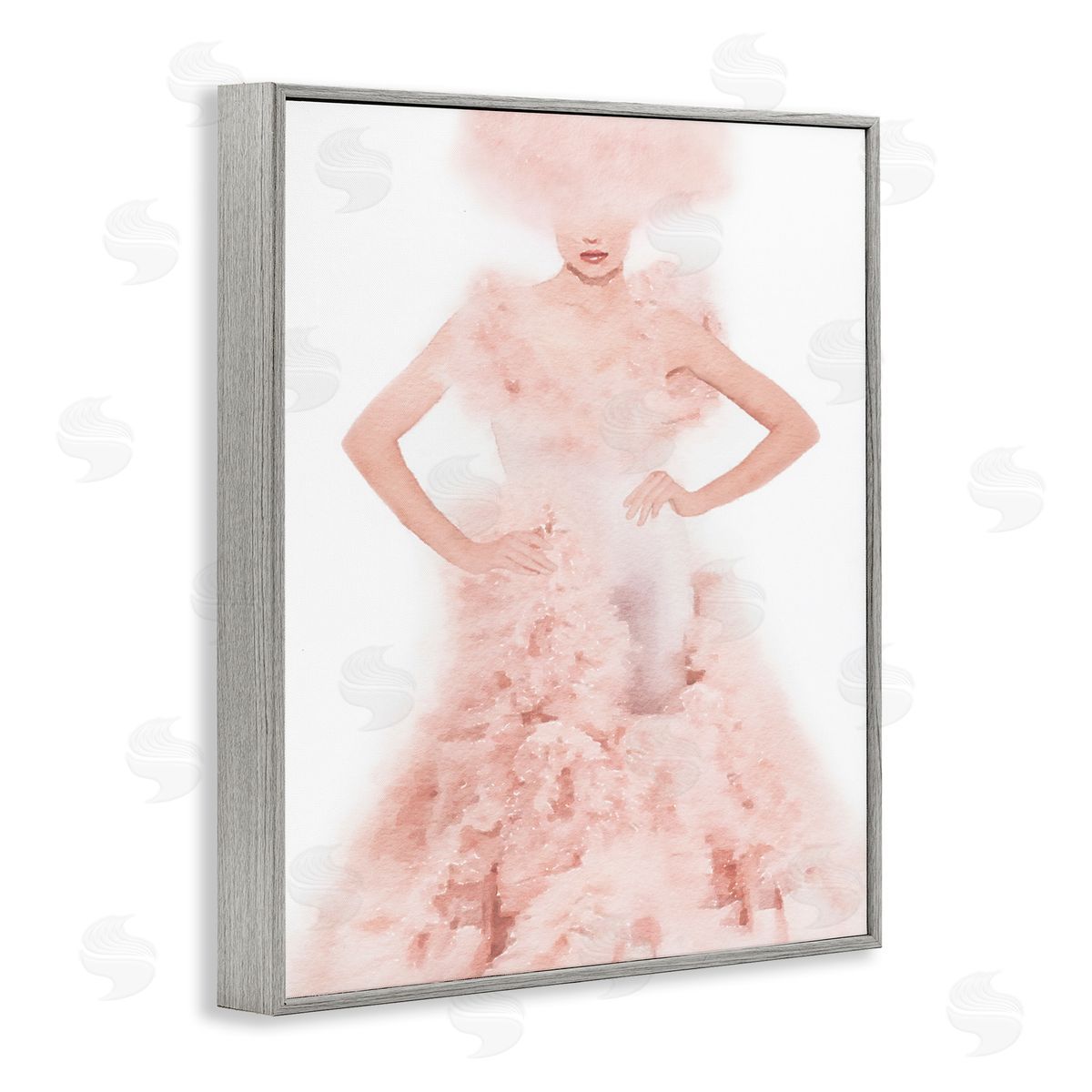 Pink Dress Fashion Illustration Grey Frame Print Wall Art, Home Decor by Amanda Greenwood