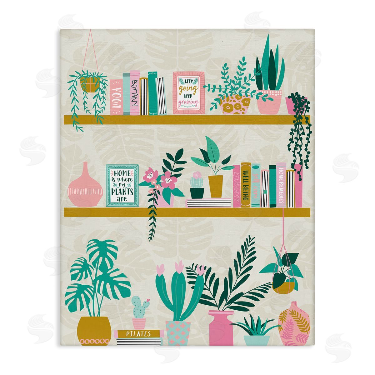 Bookshelf with Chic Plants Canvas Wall Art, Home Decor by Angela Nickeas