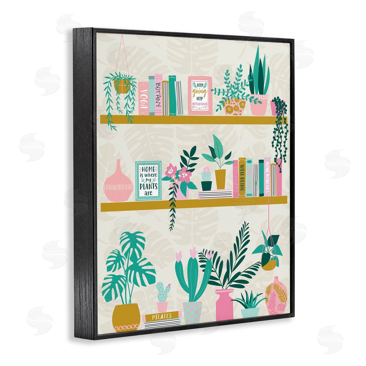 Bookshelf with Chic Plants Black Frame Print Wall Art, Home Decor by Angela Nickeas