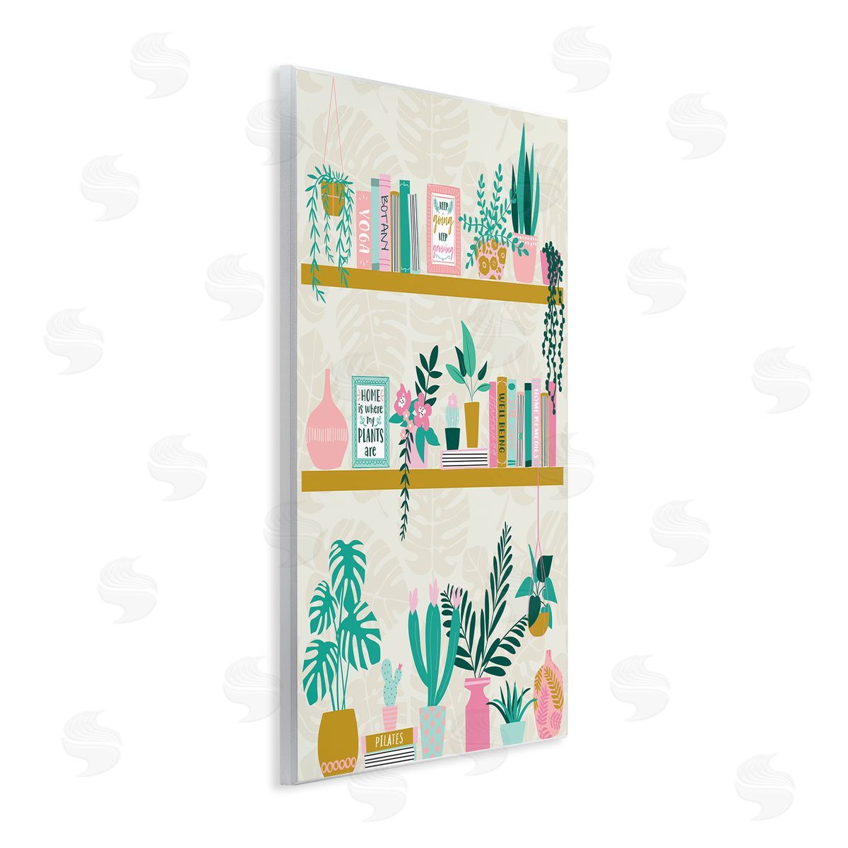 Bookshelf with Chic Plants Wood Plaque Wall Art, Home Decor by Angela Nickeas