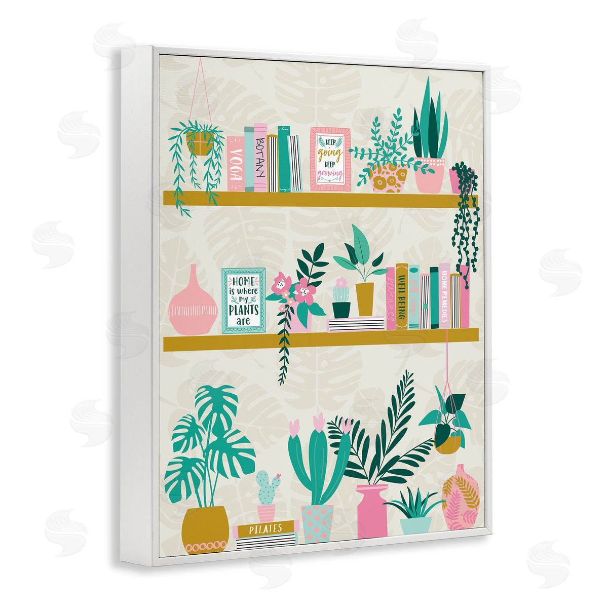 Bookshelf with Chic Plants White Frame Print Wall Art, Home Decor by Angela Nickeas
