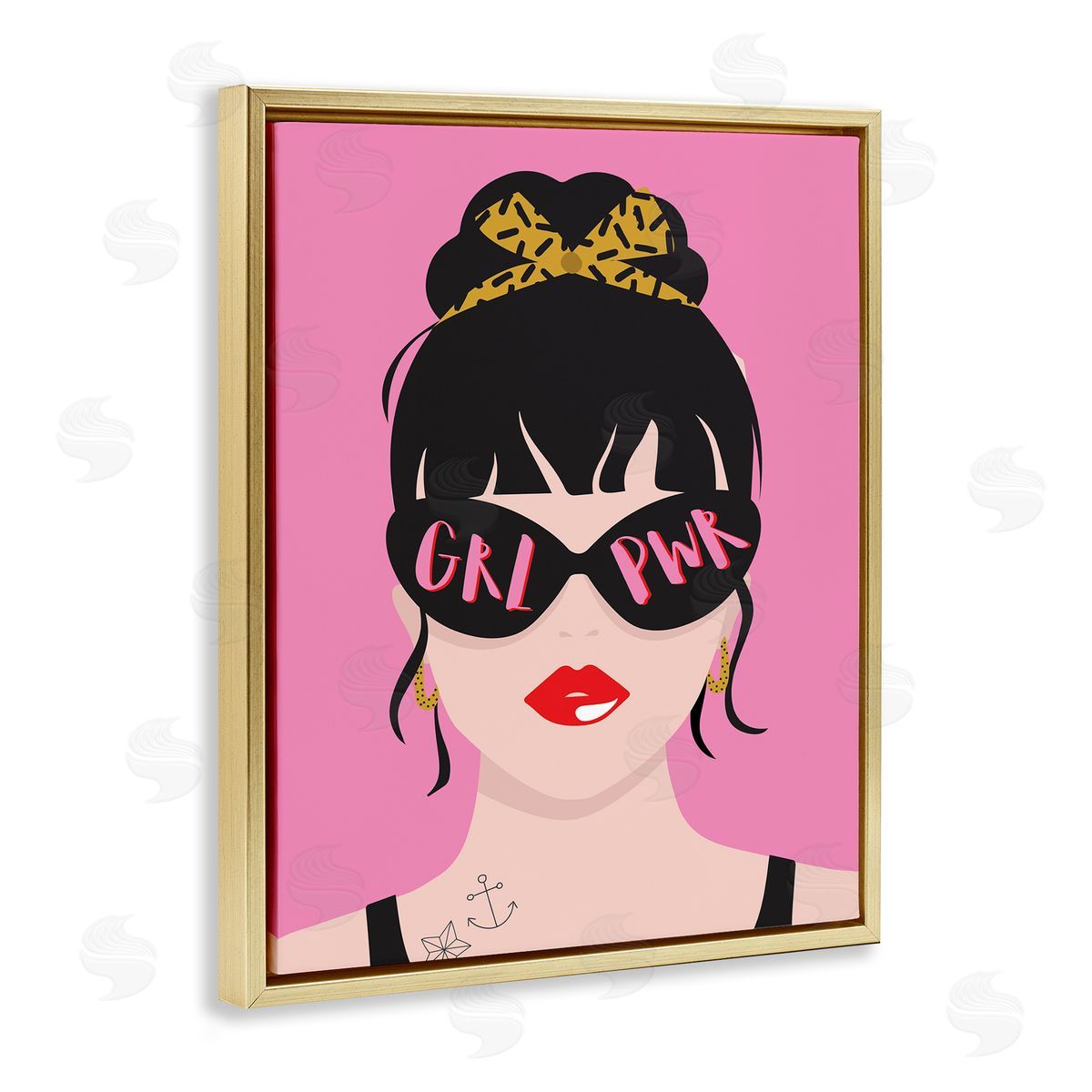 GRL PWR Punk Rock Gold Floating Frame Canvas Wall Art, Home Decor by Angela Nickeas