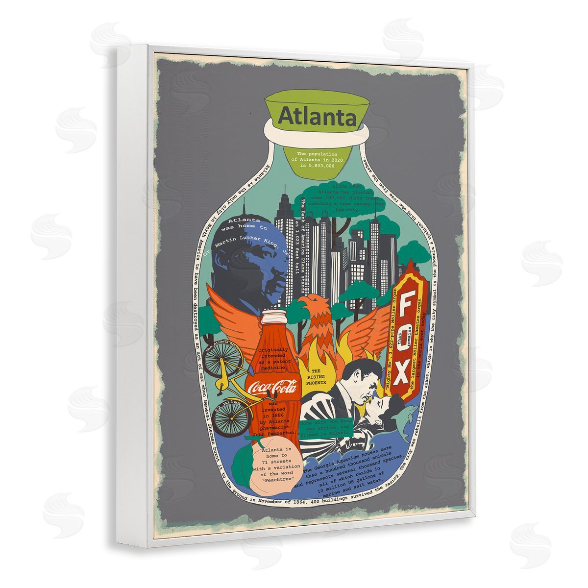 Atlanta Georgia in Vintage Jar White Frame Print Wall Art, Home Decor by Sangita Bachelet