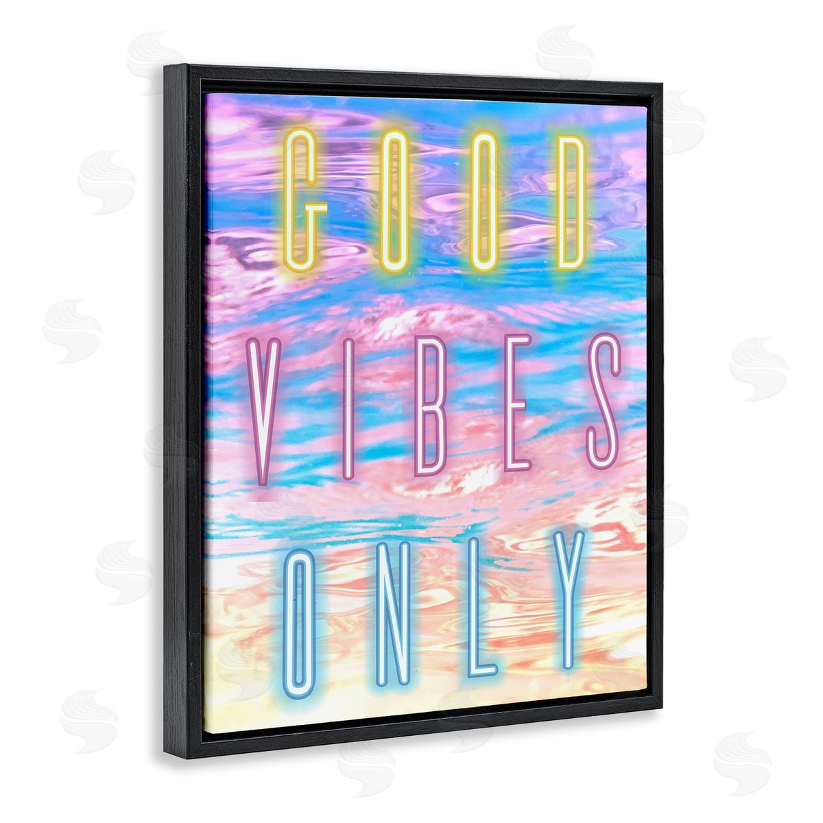 Good Vibes Only Neon Sky Black Floating Frame Canvas Wall Art, Home Decor by Arrolynn Weiderhold