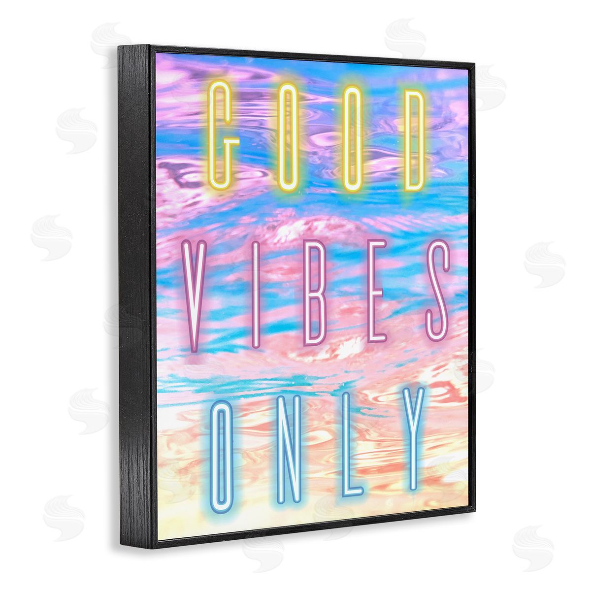 Good Vibes Only Neon Sky Black Frame Print Wall Art, Home Decor by Arrolynn Weiderhold