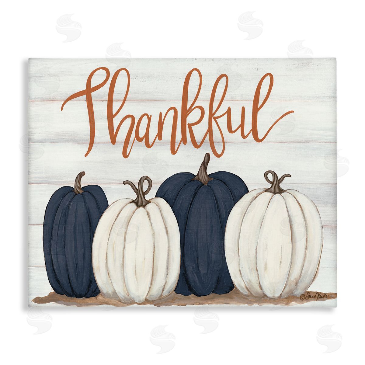 Thankful Greeting with Pumpkins Canvas Wall Art, Home Decor by Sarah Baker