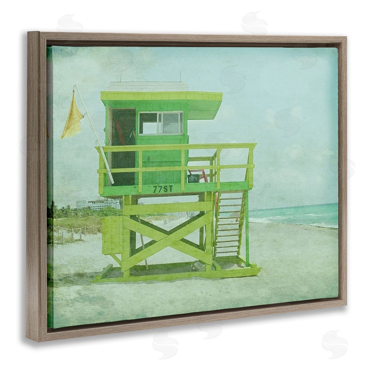 Retro Lifeguard Stand Photography Brown Floating Frame Canvas Wall Art, Home Decor by Ashley Calhoun
