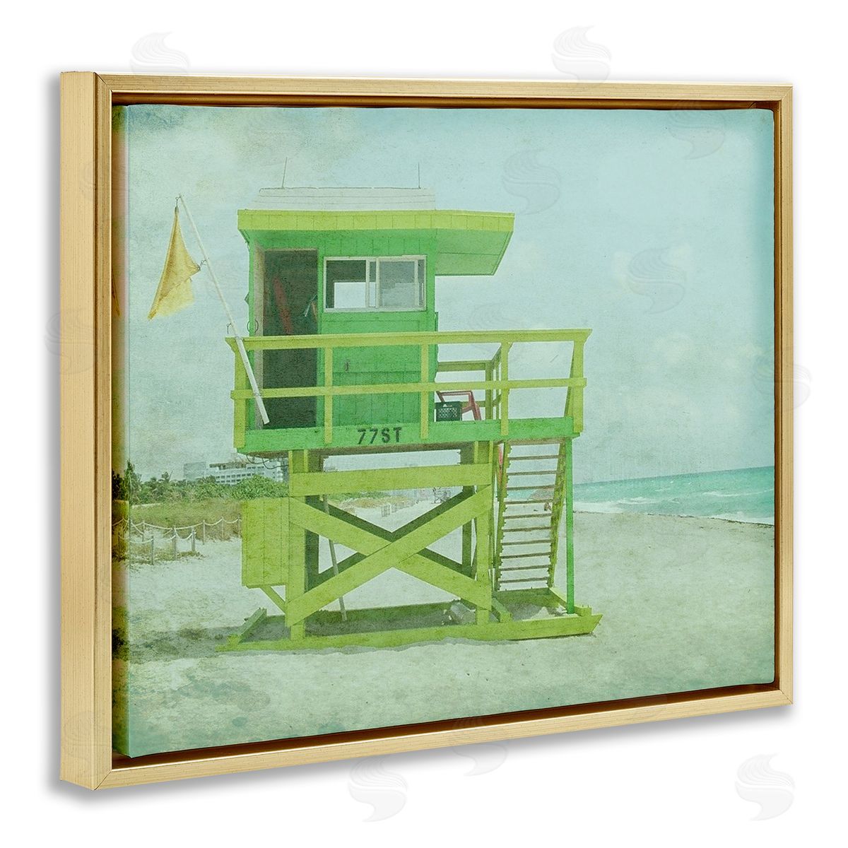 Retro Lifeguard Stand Photography Gold Floating Frame Canvas Wall Art, Home Decor by Ashley Calhoun
