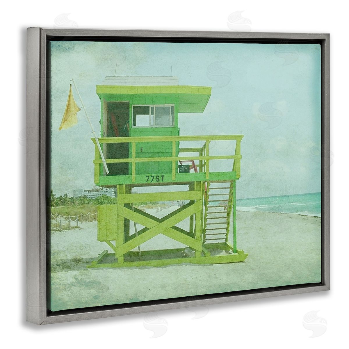Retro Lifeguard Stand Photography Grey Floating Frame Canvas Wall Art, Home Decor by Ashley Calhoun