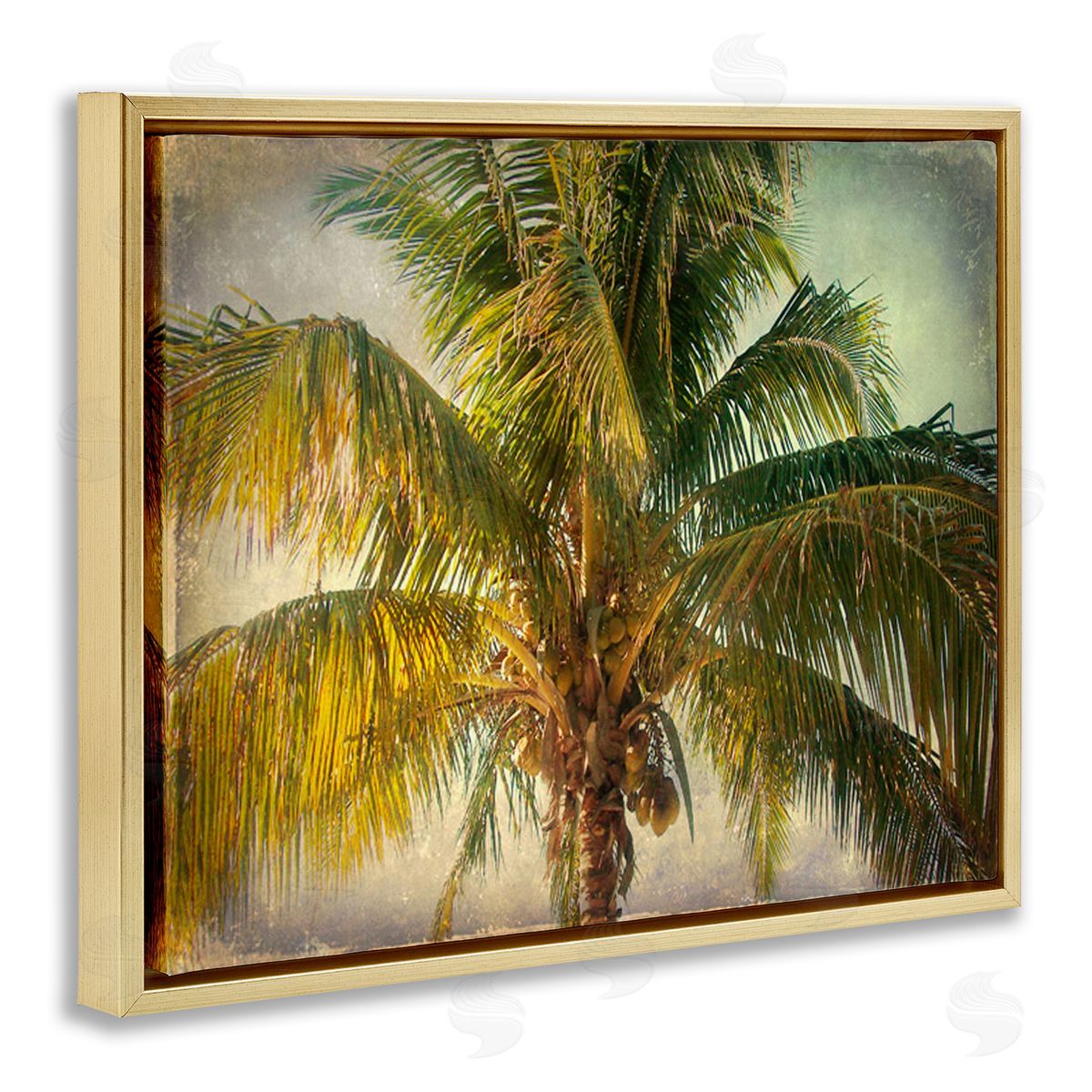 Tropical Summer Palm Tree Gold Floating Frame Canvas Wall Art, Home Decor by Ashley Calhoun